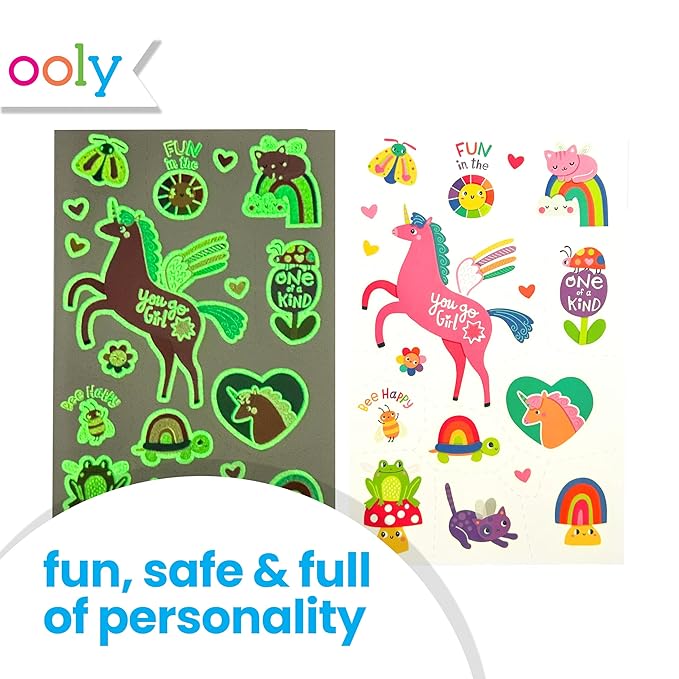 Ooly 40+ Glow in the Dark Temporary Tattoos For Kids, Safe & Non-Toxic Temporary Tattoo, Party Favors Gifts for Kids - Magic Moonbeams