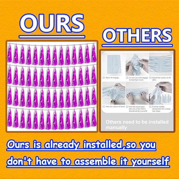 4P Hot Pink Foil Fringe Tassel Banner Garland Metallic Tinsel Streamers Wall Hanging Curtain Backdrop Banners for Parade Floats, 2024 Graduation Decorations, Wedding Party Decoration