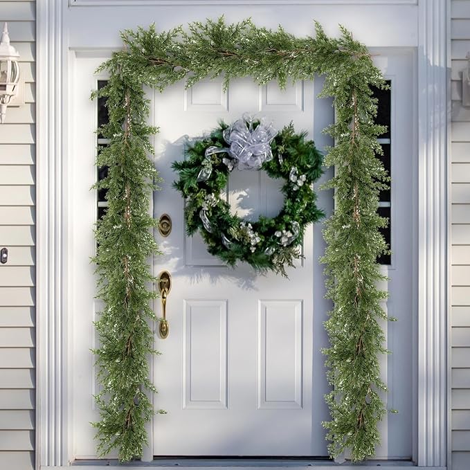 Yinder 15 ft Artificial Cedar Christmas Garland, Extra Long Faux Pine Cypress Vine Garland for Mantel Staircase Doorway Table Centerpiece Indoor Outdoor Holiday Party Decoration(180 Inch)