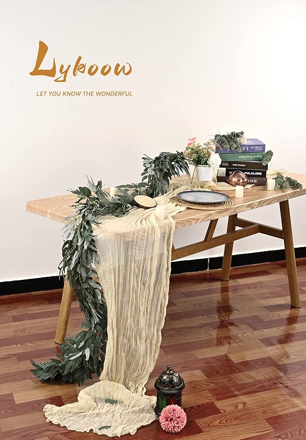 5 Packs 10Ft Ivory Cheesecloth Table Runner, 35" x 120" Rustic Gauze Boho Wedding Table Runner Decorations, Wedding Table Decor Table Cloth for Wedding Party Bridal Shower Table