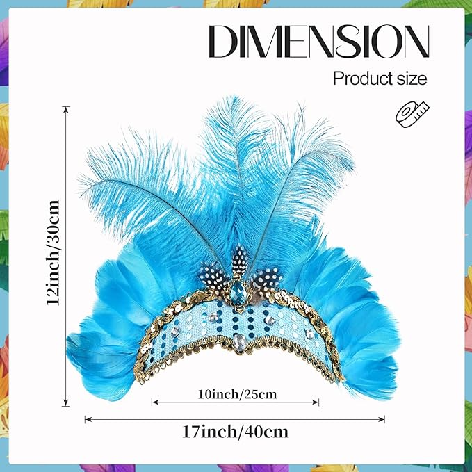 Women's Carnival Feather Headpieces Sequin Headdress for Wedding Masquerade Party Cosplay Feather Headbands