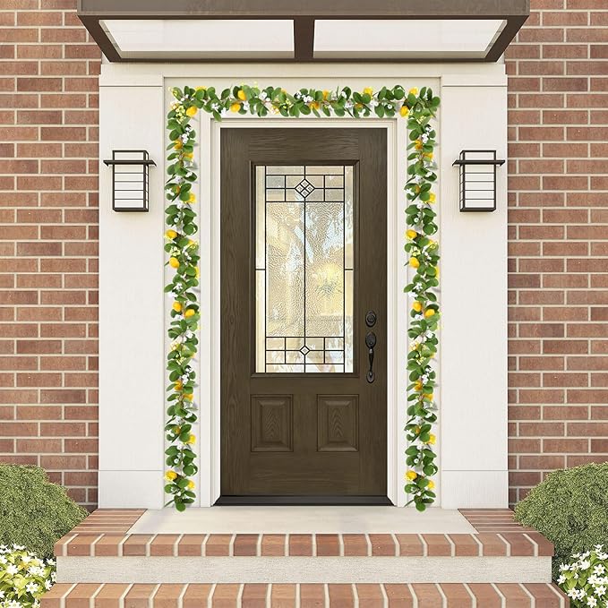 U'Artlines 2Pcs Total 11 Ft Artificial Lemon Garland Spring Summer Faux Fruit Vine Garlands with Greenery for Door Wall Mantle Wedding Party Table Decorations