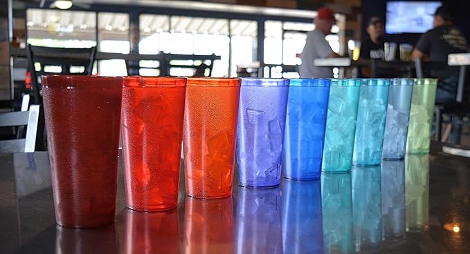 Party Outlaw Orange Plastic Cup Tumblers 6 Pc 16oz Lightweight, Heavy Duty Stackable Cafe Style Plastic Glasses. Reusable & Dishwasher Safe Ice Tea & Water Cupsafe Ice Tea & Water Cups