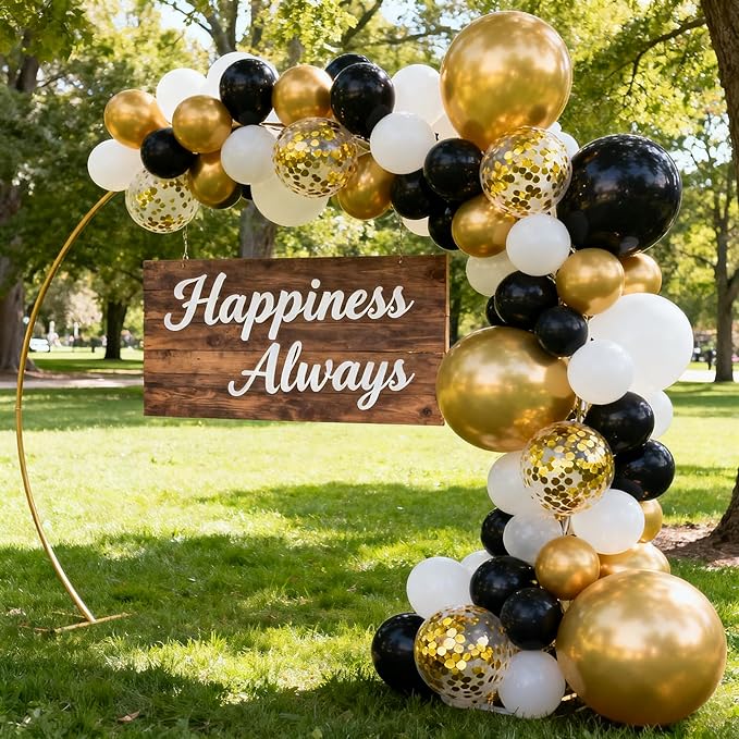 Black White Gold Confetti Balloons Garland Kit, 66Pcs 12 Inch Latex Party Balloons with Metallic Ribbons for Elegant Birthday Wedding Baby Shower Graduation Arch Decorations
