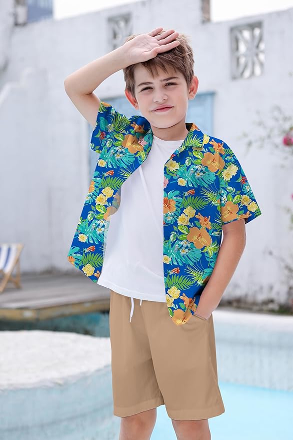 Cromoncent Matching Hawaiian Outfits for Family, Dad and Son Matching Luau Beach Tropical Shirts Mommy Daughter Tropical Sets