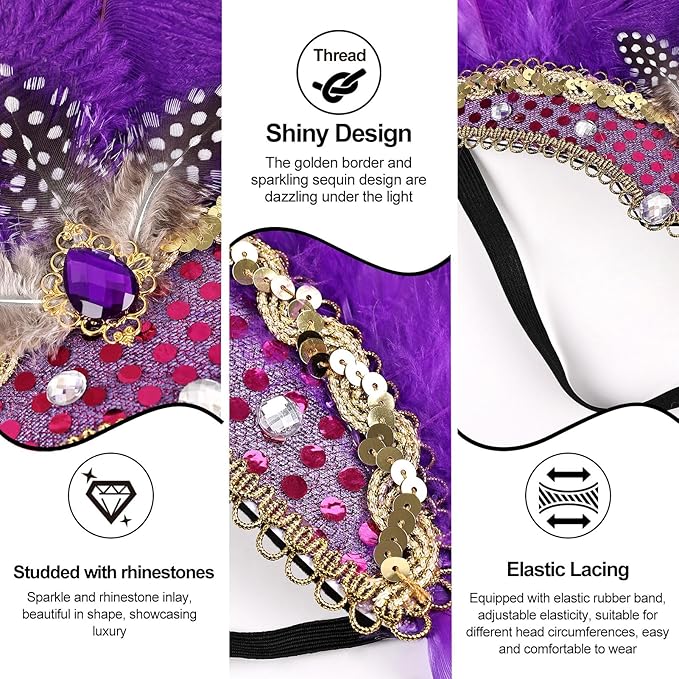 Women's Carnival Feather Headpieces Sequin Headdress for Wedding Masquerade Party Cosplay Feather Headbands