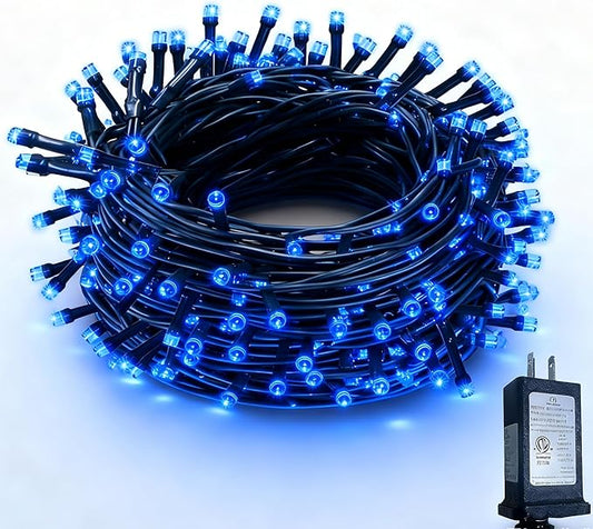RPGT Christmas Light 500 LEDs 172ft Green Cable Wire Fairy String Outdoor Twinkle Lights Plug in 12 Modes for Xmas Tree, Party, Halloween, Indoor,Outdoor, Garden, Wedding, Home Decoration (Blue)