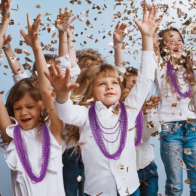 72PCS Mardi Gras Beads, Purple Bead Necklace Party Favors, 33" Beaded Necklaces Bulk, Festival Parade Throw Accessories for Halloween Mardi Gras Wedding Birthday Celebrations Decorations