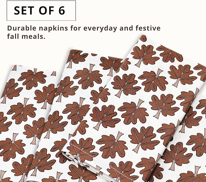 PurpleEssences Fall Harvest Thanksgiving Napkins 18x18 Inch,Set of 6-100% Cotton Autumn Leaves Print - Reusable, Washable Dinner Napkins for Home, Kitchen & Parties - Fall Maze