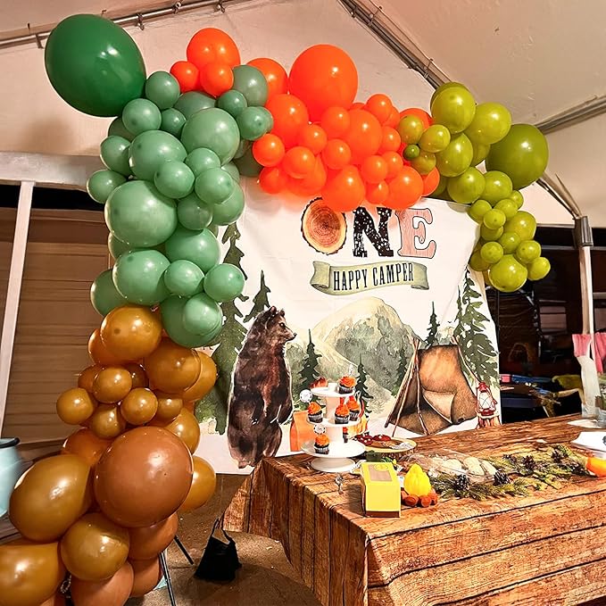Sage Green Orange Balloons Set, 12 Inch Olive Green Orange Balloons with Nude Coffee Green Brown Latex Balloons Dinosaur Theme Party Decoration for Jungle Safari Wild Woodland Garden Outdoor Party