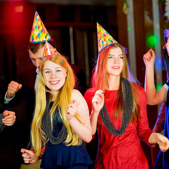 100 PCS Black Bead Necklaces, Black Mardi Gras Beads, New Year Eve Necklaces, 33 Inch Round Halloween Beaded Necklaces, Party Beads for Mardi Gras, Christmas, Halloween, New Year Party Favors