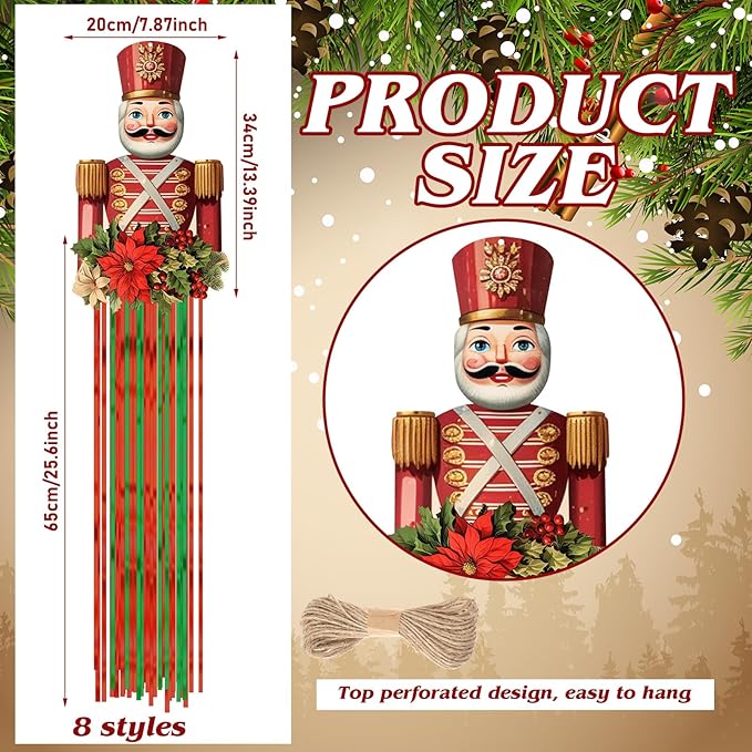 8pcs Vintage Christmas Windsocks Outdoor Hanging Decorations with Tassels Christmas Yard Decorations for Outside 3.3ft Xmas Signs for Wall Tree Home Lawn Yard Party Supplies Garden Decor