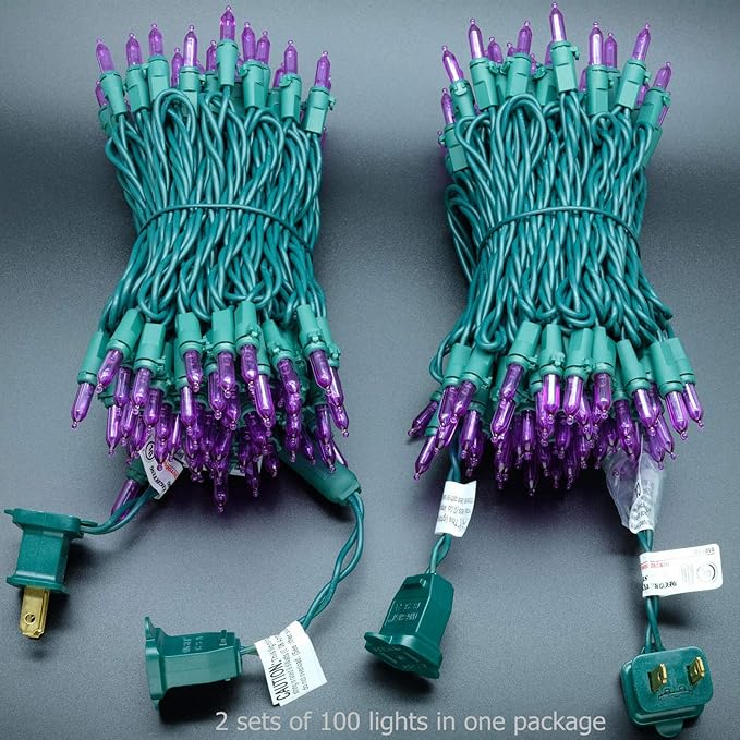 YULETIME Purple LED Christmas Lights 200 Count 50 ft, Pack of 2 Strands 25 ft 100 Lights UL Certified String Light Set (Purple)