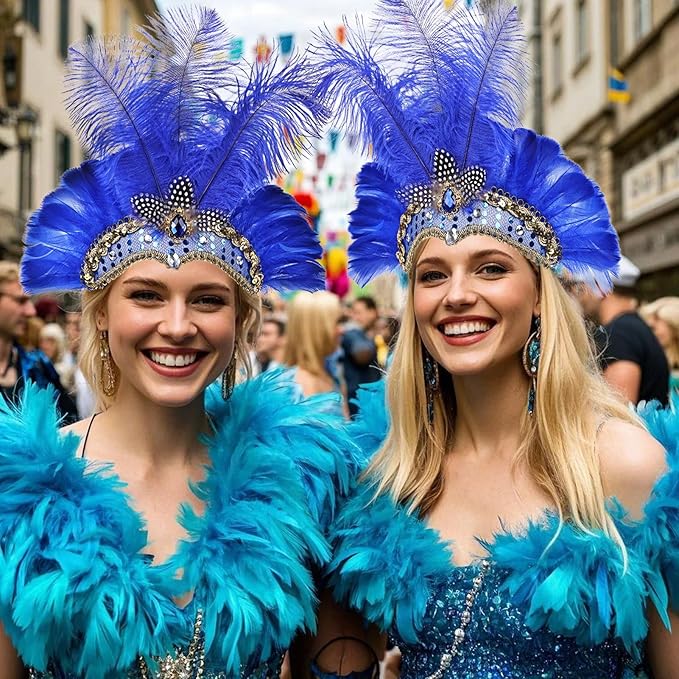 Women's Carnival Feather Headpieces Sequin Headdress for Wedding Masquerade Party Cosplay Feather Headbands