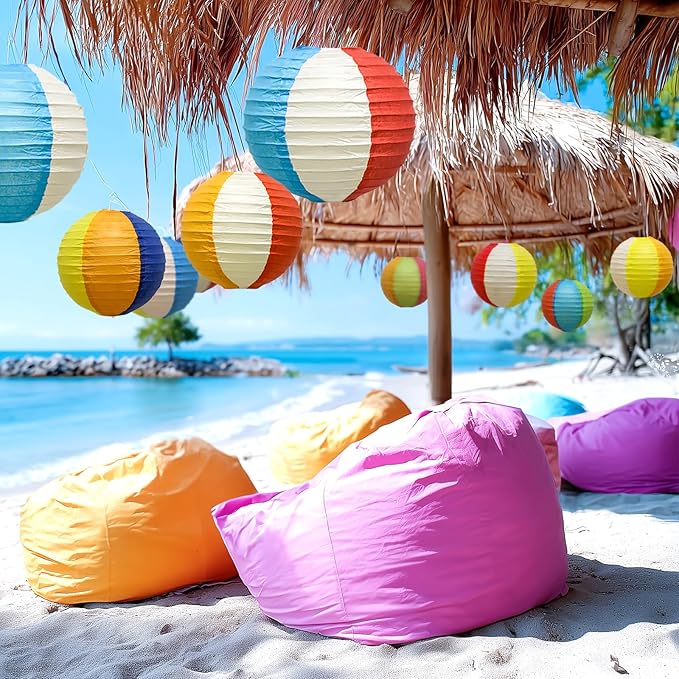Pool & Beach Theme Birthday Party Decorations – 15PCS 8" Colorful Hanging Paper Lanterns for Tropical, Luau, Hawaiian, Summer & Indoor/Outdoor Events