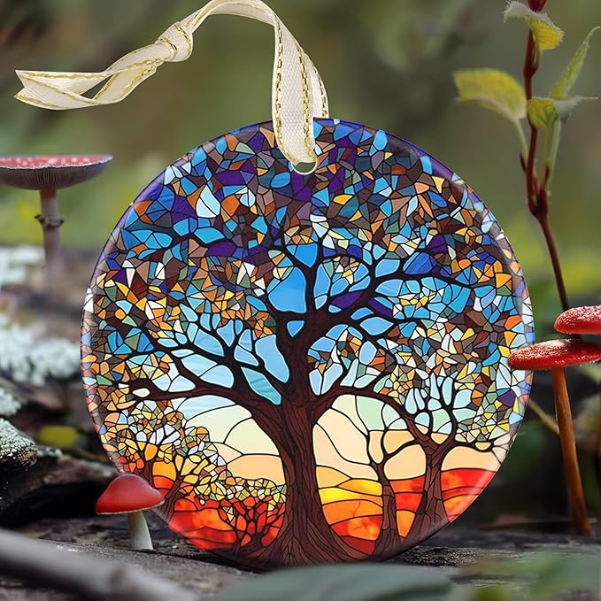 Tree of Life Ceramic Christmas Ornament, 3.5 Inch Hanging Decor for Christmas Tree, Gift Exchange Present