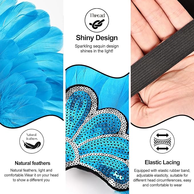 Women's Carnival Feather Headpieces Sequin Headdress for Wedding Masquerade Party Cosplay Feather Headbands