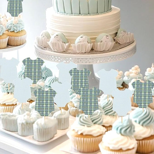 Green Bodysuit Cupcake Topper - Baby Shower Decoration Green Gingham Cake Topper,Baby Shower Bunting (green-topper)