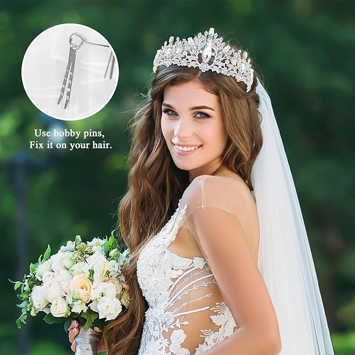 TAROSE Crowns for Women and Girls, Queen Crystal Gold Silver Tiaras with White Rhinestone and Combs, Goddess Crown for Wedding Bride Birthday Princess Bridal Shower Hair Accessories for Women