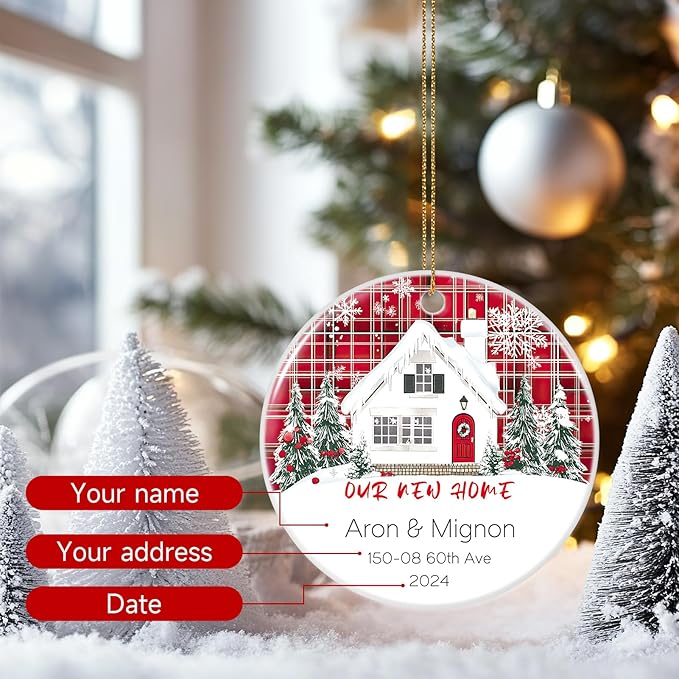 Custom Ceramic Christmas Ornaments with Photo Text - Personalized New Home Christmas Hanging Decorations Decorations
