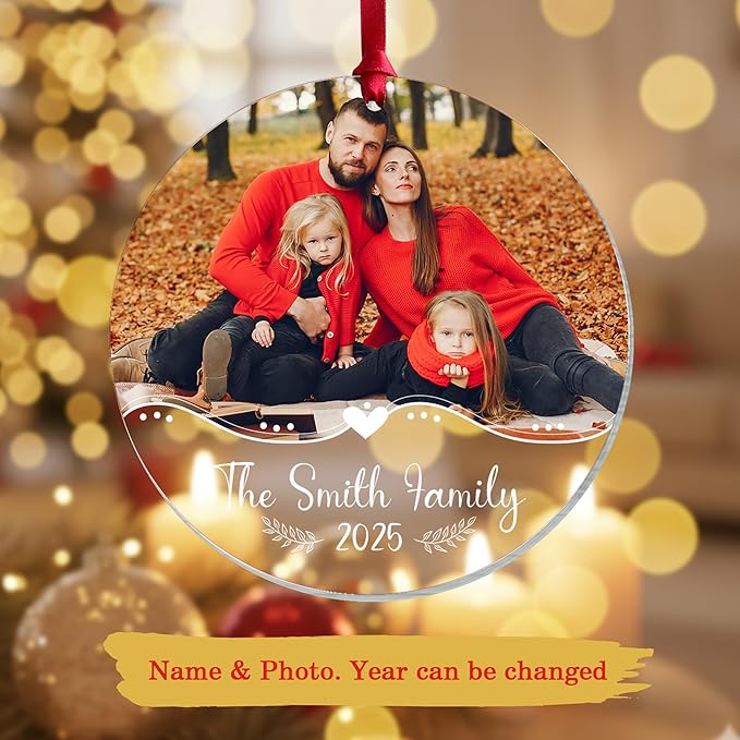 Personalized Family Photo Christmas Ornament 2025 – Custom Picture Glass Crystal Round Keepsake for Your Whole Family – Cherished Gift for Parents, Grandparents & Kids (#PGO08)