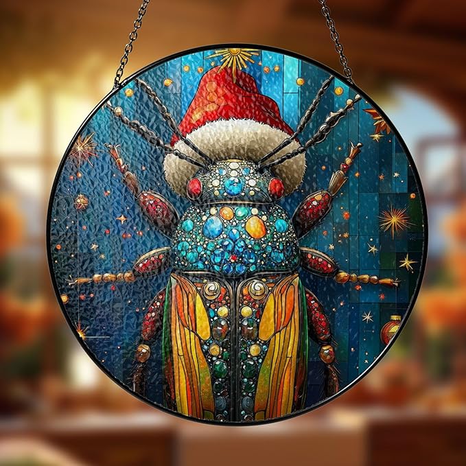 Desert Beetle Stained Glass Window Hanging Decor - Desert Beetle Christmas Decor - Handmade Ornament for Window Decoration - Xmas Gift for Home Decor