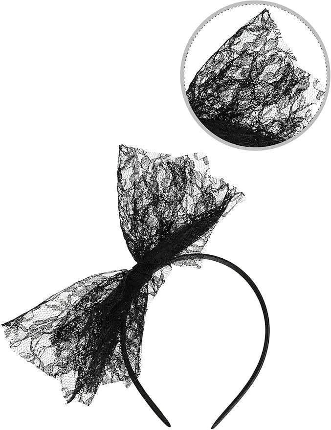 Blulu 80s Fancy Dress Costume Accessories Lace Headband Earrings Fishnet Gloves Necklace Bracelet for 80s Retro Party (Black)