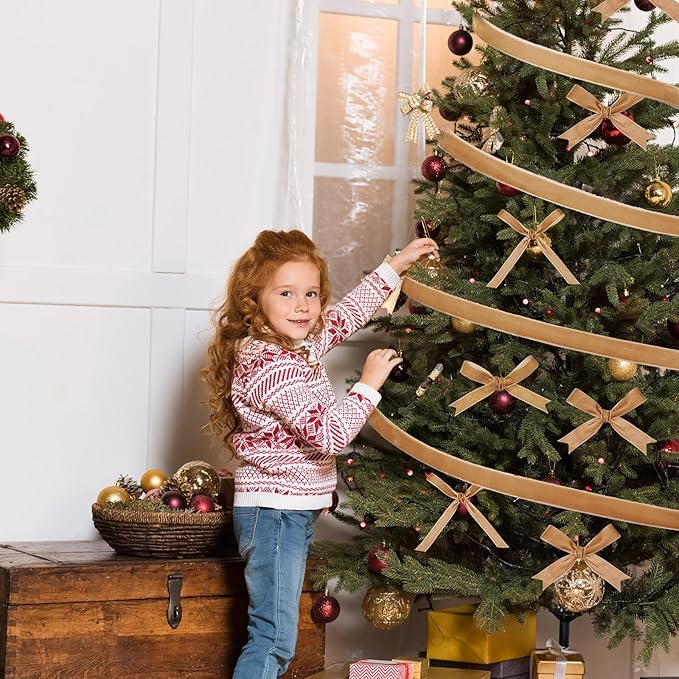 Yilloog 3/8'' 5/8'' 1'' 90 Yards Christmas Velvet Ribbon Vintage Satin Fabric Velvet Ribbon Roll for Christmas Tree Ornaments Decoration Gift Wrapping Bow DIY Crafts (Khaki)