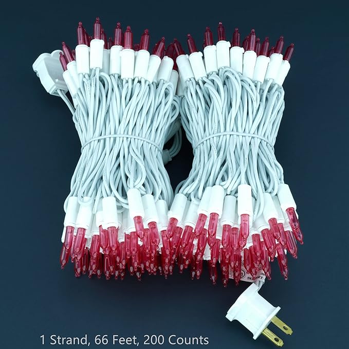 200 Count Pink LED Christmas Lights, 66 ft White Wire UL Certified Commercial Grade Holiday String Light Set (Pink)