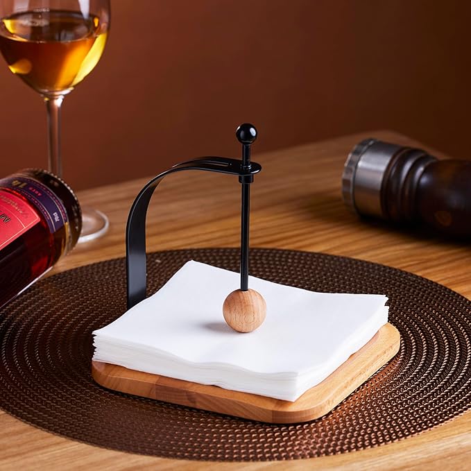 North American Beech Napkin Holder for Table - Nordic Style Wooden Cocktail Napkin Holder Fits 5-7" Napkins - Windproof Dispenser for Kitchen, Coffee Bar, Cocktail Bar (Gift Idea)