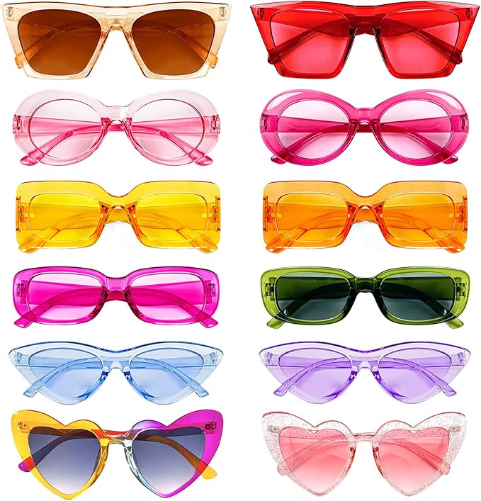 Matcheck 12 Mixed Style Sunglasses Retro Colored Party Glasses Solid Clear Color Costume Bulk Eyeglasses Unisex Adult