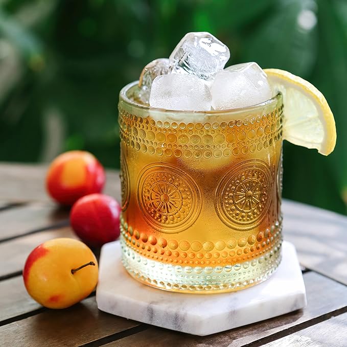 Kate Aspen Hobnail Beaded Floral Green Drinking Glasses Set of 6, (10 oz) Vintage Glassware Set Cocktail Glass Set, Juice Glass, Water Cups | Great Hostess Gift & Gift for New Home Owners