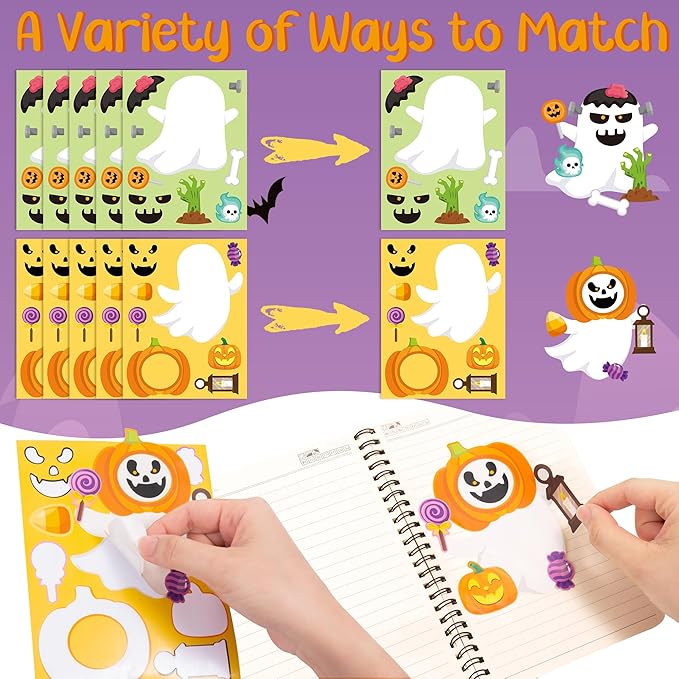 CY2SIDE Halloween Ghost Face Stickers - 40PCS Make Your Own Funny Ghost Stickers Games for Kids School Rewards, DIY Halloween Trick or Treat Party Favors for Classroom Activities Home Fun Project