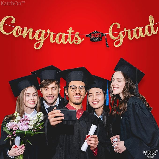 KatchOn, Glitter Gold Congrats Graduation Banner Class of 2025 - No DIY, 10 Feet | Pre - Strung Gold Grad Decorations | Congratulations Banner for Graduation Decorations 2025
