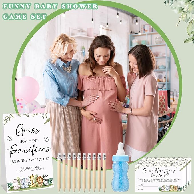 Roowest 512 Pcs Baby Shower Games Guess How Many Pacifiers Sign 100 Small Guessing Games 10 HB Pencils 750ml Milk Bottle 400 Acrylic Pacifiers Decoration for Guest Gender Reveal(Blue,Animal)