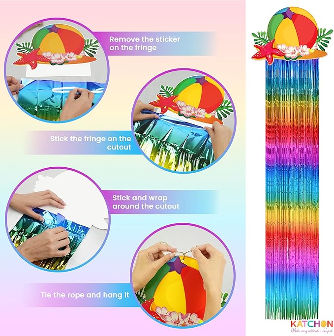 KatchOn, Colorful Tropical Fringe Hanging Decorations - Pack of 8 | Rainbow Streamers for Luau, Hawaiian, Topical Party Decorations | Summer Photo Booth Backdrop for Pool, Summer Party Decoration