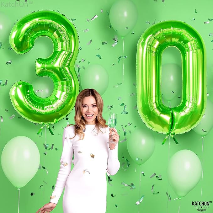 KatchOn, Light Green 30 Number Balloon - 40 Inch | Mylar Green 30 Balloon Number, 30th Birthday Decorations | Number 30 Balloons for Birthdays | 30 Number Balloon, 30th Anniversary Party Supplies