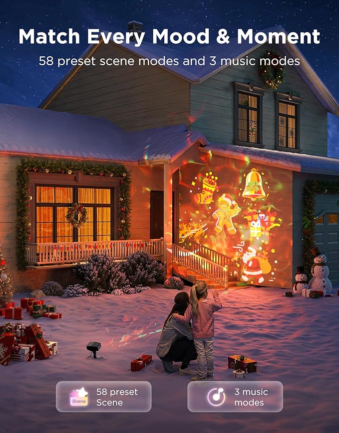 Govee Outdoor Decoration Projector Light, Upgraded LED Snowflake Projector, IP67 Waterproof, 180° Rotation, 20 HD Effects & 58 Scene Modes with App Control, Works with Alexa, Google Assistant, Matter