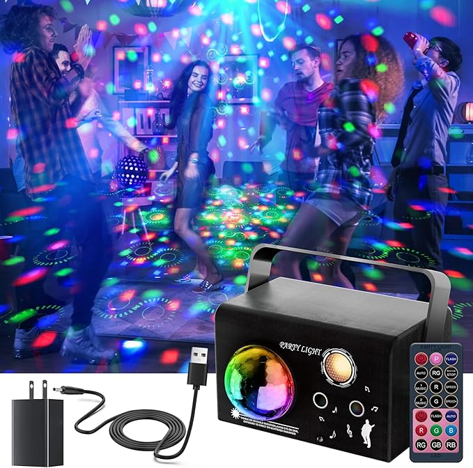 Disco Ball Light Laser Party Lights, Sound Activated Strobe & Dj Lighting with Remote, Stage Lights for Parties, Birthday, Wedding, Dance, Karaoke,KTV, Halloween & Christmas Decorations Gift