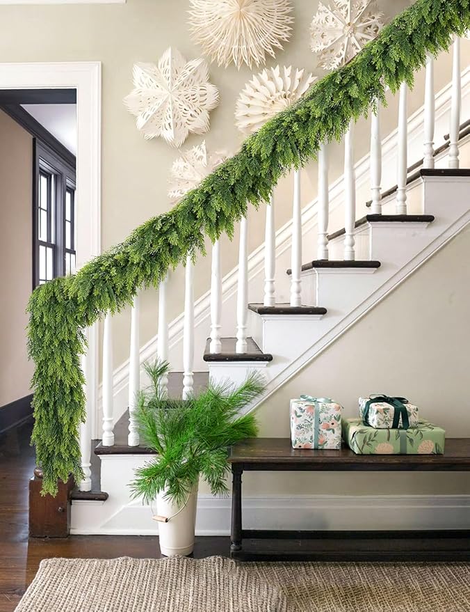 Real Touch Christmas Cedar Garland - Artificial Christmas Garlands Faux Pine Garland for Fireplace,Table, Stairs, Mantle, Window,Indoor Outdoor,Home,Holiday Decor(1 PCS,6 FT)