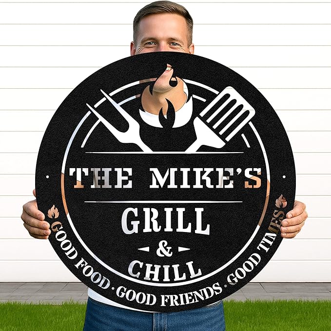 Custom BBQ Metal Sign Personalized Grill Name Wall Art for Outdoor Kitchen Patio Backyard Decor Fathers Gift for Dad Grandpa Husband Barbecue Smoker Area Sign, Grilling Lover Gifts 04