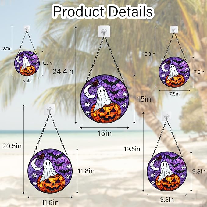 Stained Glass Window Hanging Halloween Horror Pumpkin 6.3" - Suncatcher Door Garden Sunroom Gothic Style Ghost Bat Sun Catcher Birthday for Friend Mom Men Woman Nana