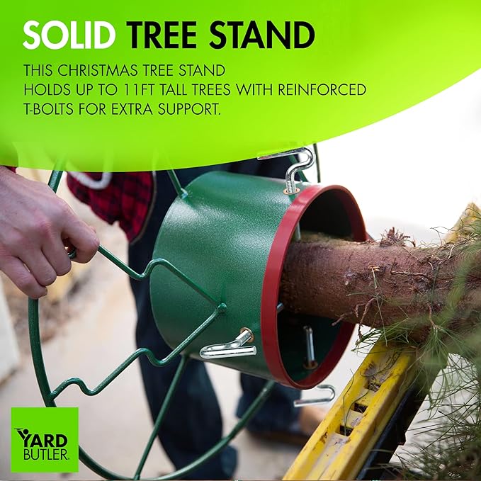 Yard Butler Santa's Helper - Easy to Use & Assemble Christmas Tree Stand - Durable & Sturdy Stand Made with Anti-Rust Steel - Beautiful Addition to Holiday Decor - 6' to 11' Trees - Green