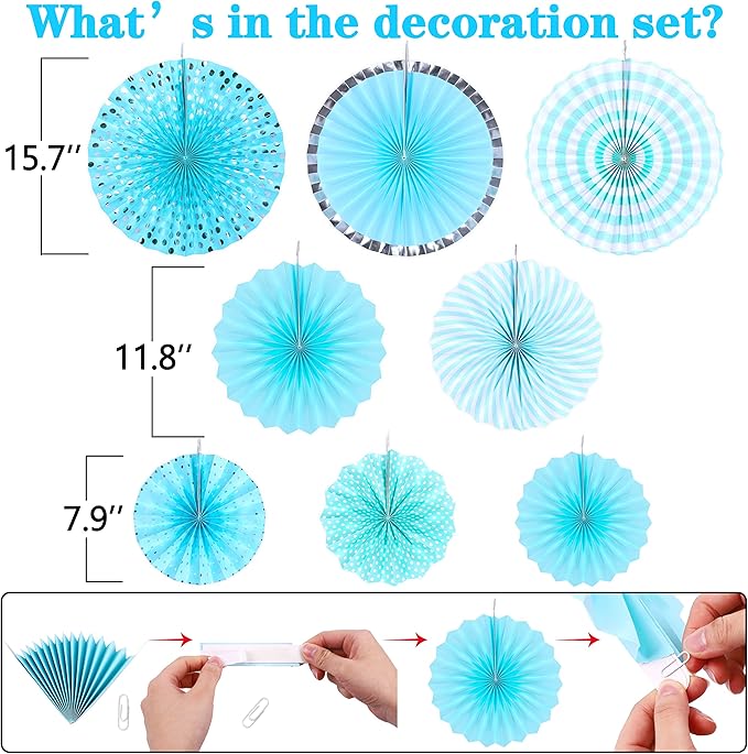 Moon Boat 35PCS Party Decorations Paper Fan Hanging Set - Birthday,Baby Shower,Wedding Decor (Blue)