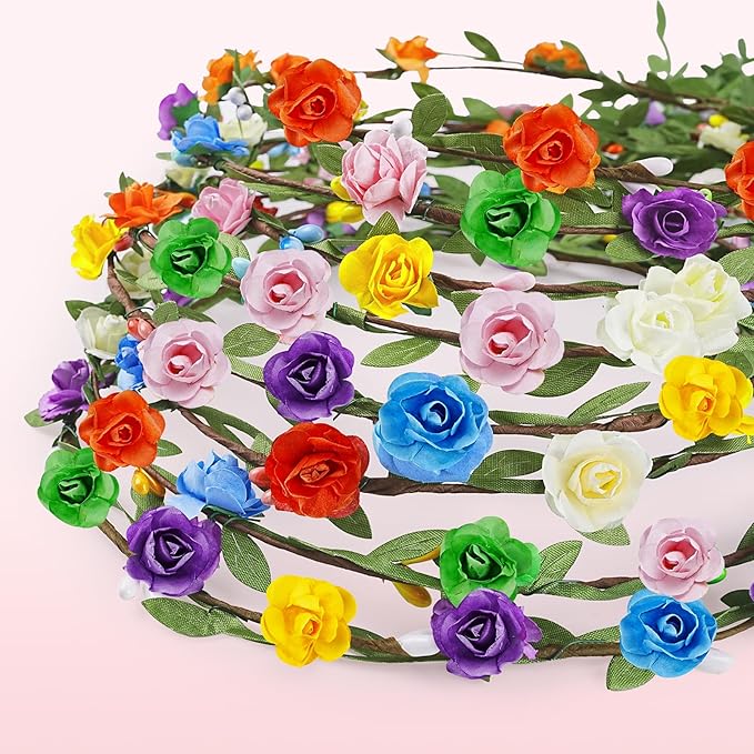 Assorted Colored Flower Crown, Wreath Headband Floral Headpiece Party Festivals, Garland Multicolor Headbands