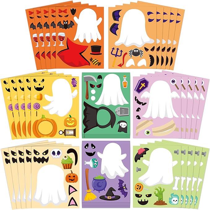 CY2SIDE Halloween Ghost Face Stickers - 40PCS Make Your Own Funny Ghost Stickers Games for Kids School Rewards, DIY Halloween Trick or Treat Party Favors for Classroom Activities Home Fun Project