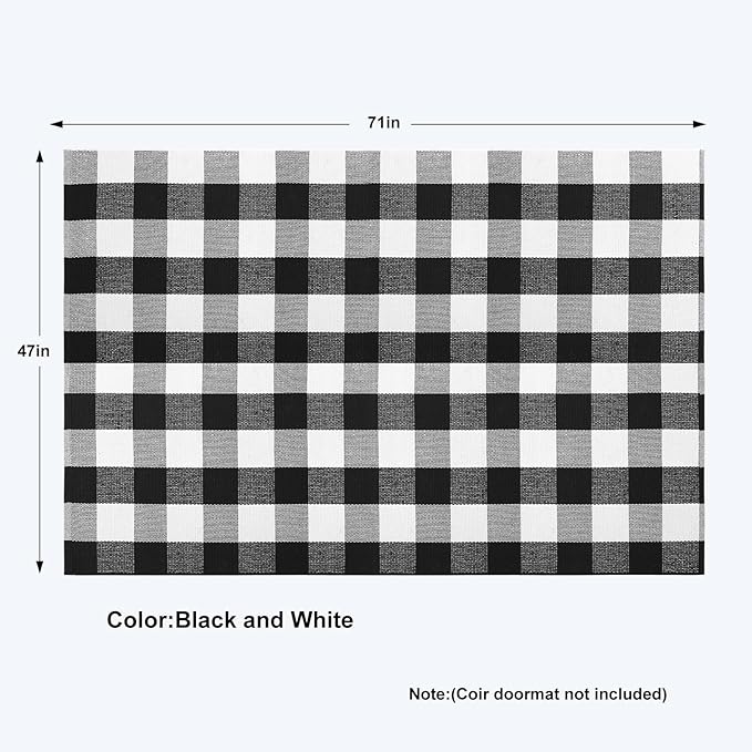 KIMODE Buffalo Plaid Rug 4'x6'Black and White Checkered Rug Farmhouse Cotton Hand-Woven Patio Rug Indoor Outdoor Area Rug Washable Floor Carpet for Front Door Front Porch Living Room