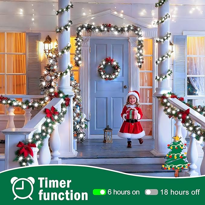 SAUIRS 60FT 160 LED Christmas Lights Outdoor String Lights with 8 Modes Timer Waterproof Fairy Light Plug in for Outside Indoor Party Xmas Palm Tree Yard Wedding Decorations(Cool White)