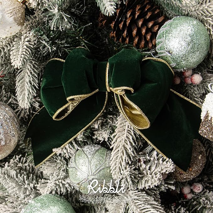 Ribbli Dark Green Velvet Wired Ribbon 4 Inch Luxury Matte Velvet Christmas Ribbon for Gift Wrapping Christmas Tree Decoration Crafts Wreaths Supplies - 10 Yards