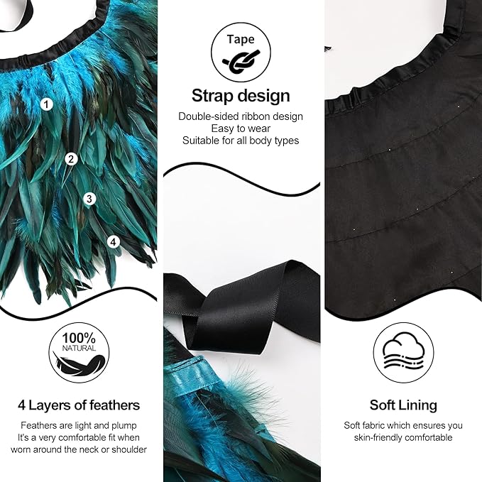 Gothic Natural Feather Shrug Feather Shawl Wrap Cape Victorian Collar for Halloween Cosplay Party Costume Accessories